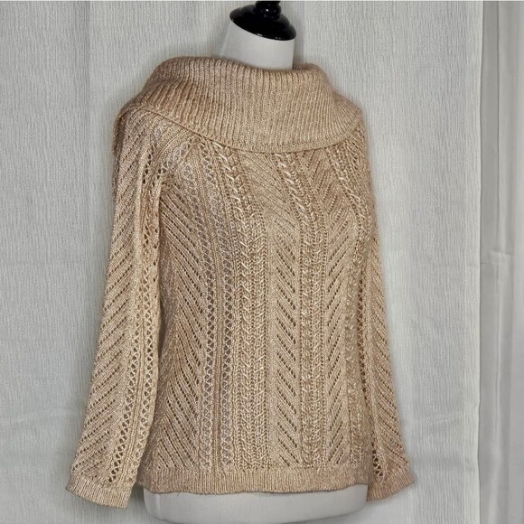 White House Black Market Heathered Coral Fold Down Collar Back Tie Knit Sweater - Picture 3 of 11